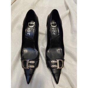 Christian Dior Black Leather Pumps Pointed Toe Size EU 37.5